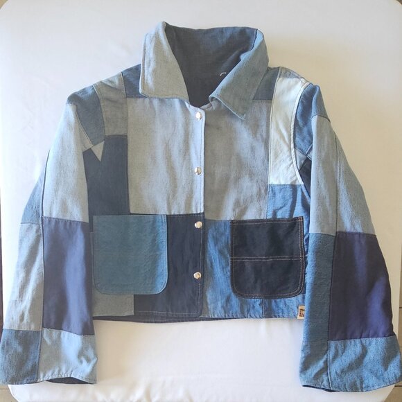 The Morgan Factory Upcycled Cropped Denim Jacket S-M NWT - Picture 6 of 8